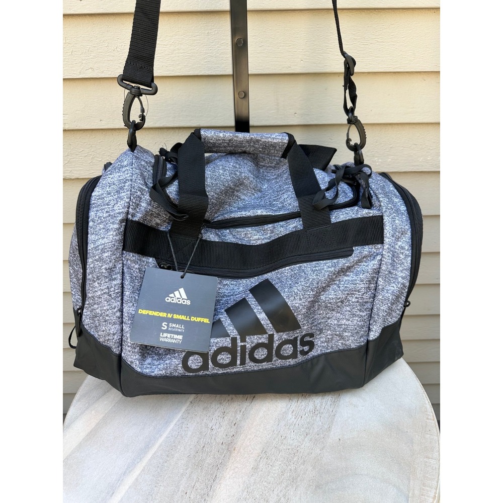 Adidas Defender IV Small Duffle Bag Jersey Onix Grey Shoulder Strap Gym Bag NWT